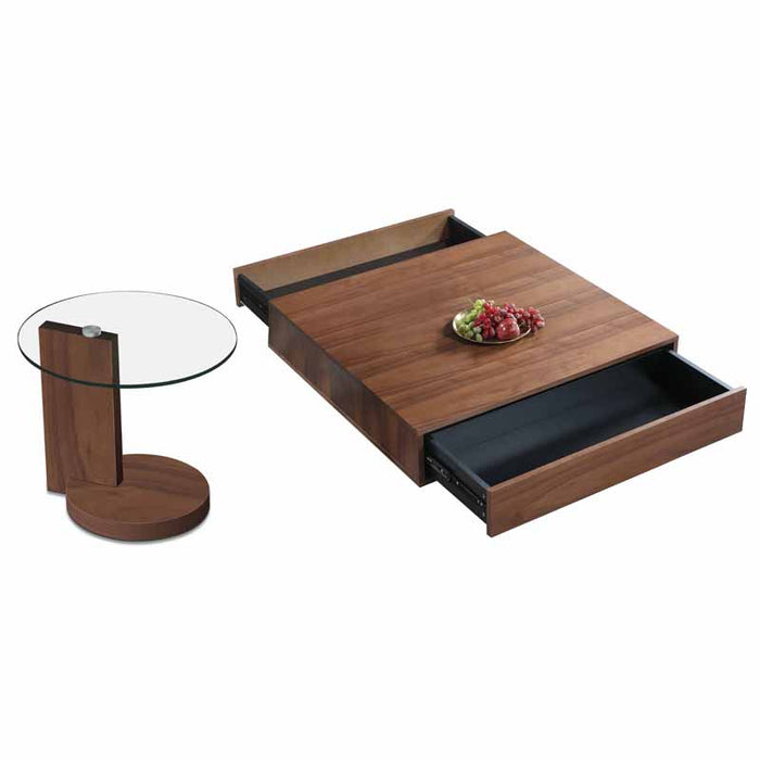 Chintaly 2713-OCC Wooden Cocktail Table w/ Melamine Base & 2 Drawers Walnut Veneer / Matte Black