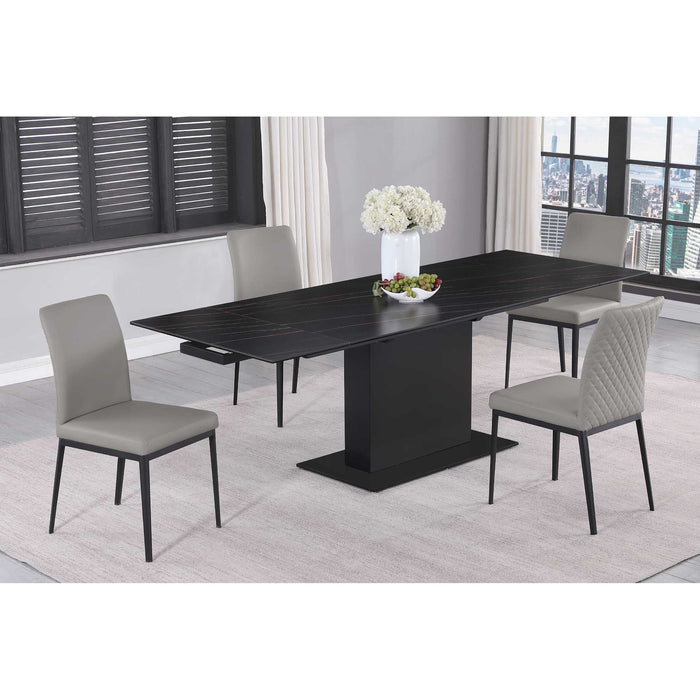 Chintaly KATALINA 35"x 63-95" Marbleized Sintered Stone Extendable Top Matte Black