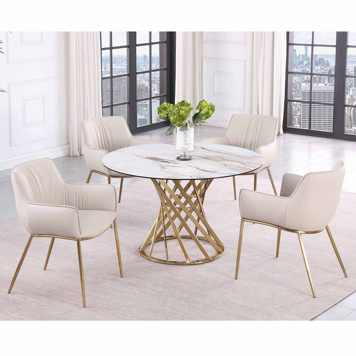 Chintaly TRACY-AC Club Style Arm Chair w/ Golden Legs - 2 Per Box Brushed Gold