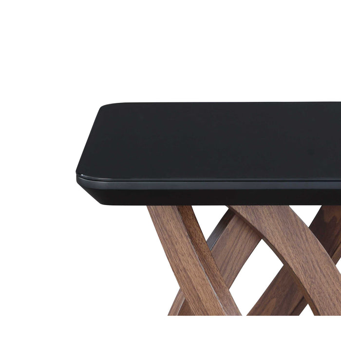 Chintaly EMILY-OCC 20" Square Black Glass & Wooden Top Gloss Black