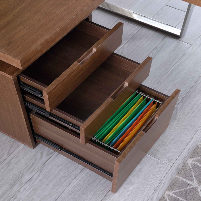 Chintaly 6921-DSK Wooden Top & Steel Leg Walnut Veneer / Polished SS