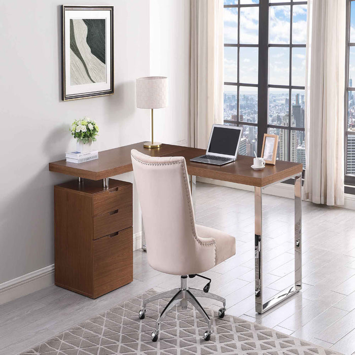 Chintaly 6921-DSK Wooden Top & Steel Leg Walnut Veneer / Polished SS