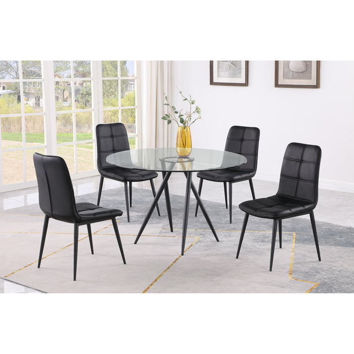 Chintaly BEATRIZ-BLK 47" Round Tempered Clear Glass Top Clear