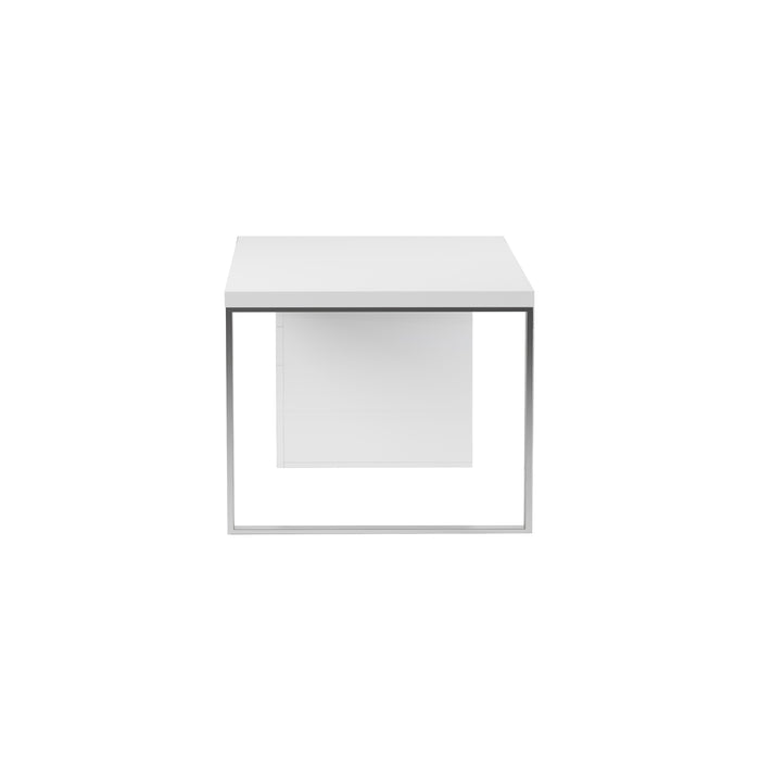 Chintaly 6916-DSK 28"x 63" Wooden Top w/ Steel Leg Gloss White / Polished SS