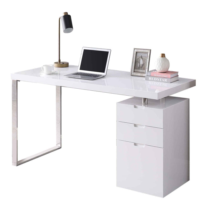 Chintaly 6916-DSK 28"x 63" Wooden Top w/ Steel Leg Gloss White / Polished SS