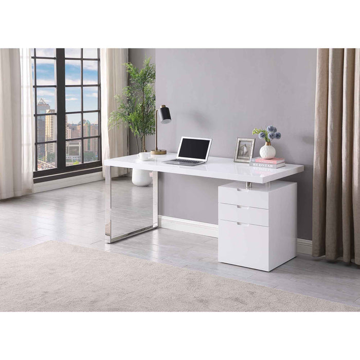 Chintaly 6916-DSK 28"x 63" Wooden Top w/ Steel Leg Gloss White / Polished SS