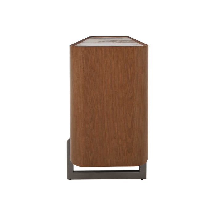 Chintaly RUBY-BUF Modern Wooden 2-Door Buffet w/ Ceramic Top & Steel Legs Walnut Veneer / Gloss White & Brown