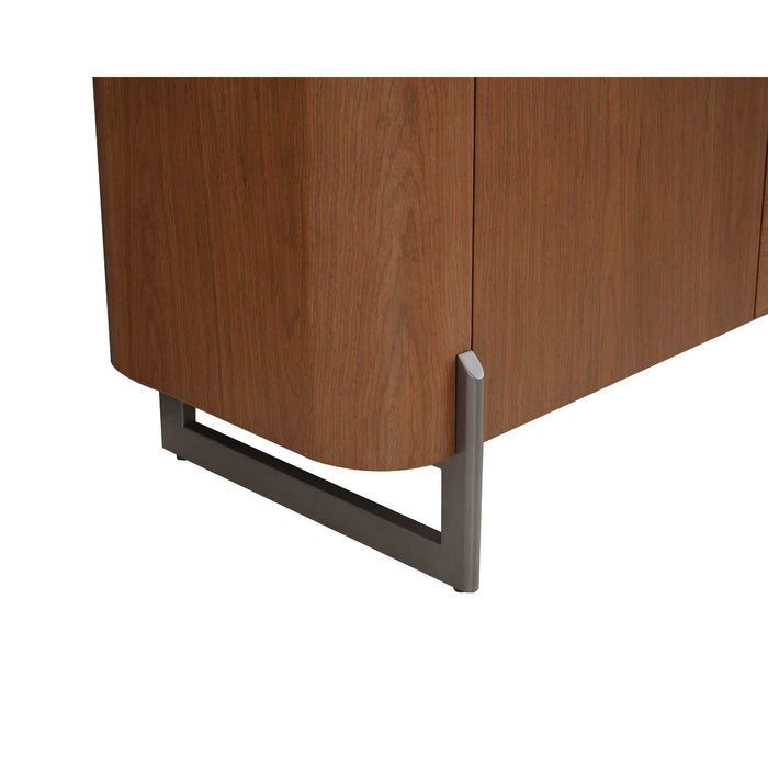 Chintaly RUBY-BUF Modern Wooden 2-Door Buffet w/ Ceramic Top & Steel Legs Walnut Veneer / Gloss White & Brown