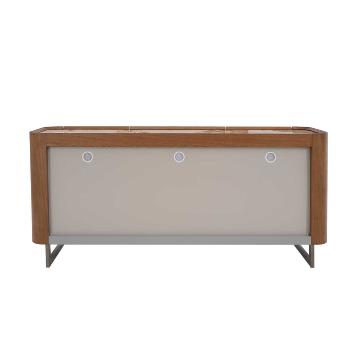 Chintaly RUBY-BUF Modern Wooden 2-Door Buffet w/ Ceramic Top & Steel Legs Walnut Veneer / Gloss White & Brown