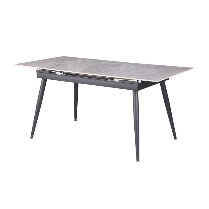 Chintaly JUDITH 32"x 51-63" Extendable Sintered Stone Table Top w/ Steel Legs Gloss Gray/Matte Black