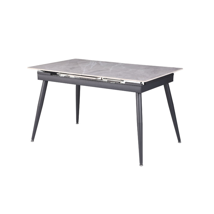 Chintaly JUDITH 32"x 51-63" Extendable Sintered Stone Table Top w/ Steel Legs Gloss Gray/Matte Black