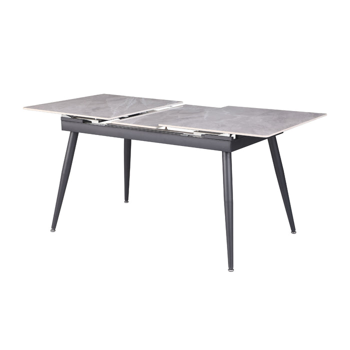 Chintaly JUDITH 32"x 51-63" Extendable Sintered Stone Table Top w/ Steel Legs Gloss Gray/Matte Black