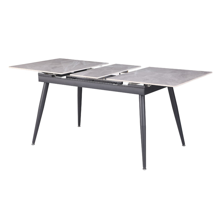 Chintaly JUDITH 32"x 51-63" Extendable Sintered Stone Table Top w/ Steel Legs Gloss Gray/Matte Black