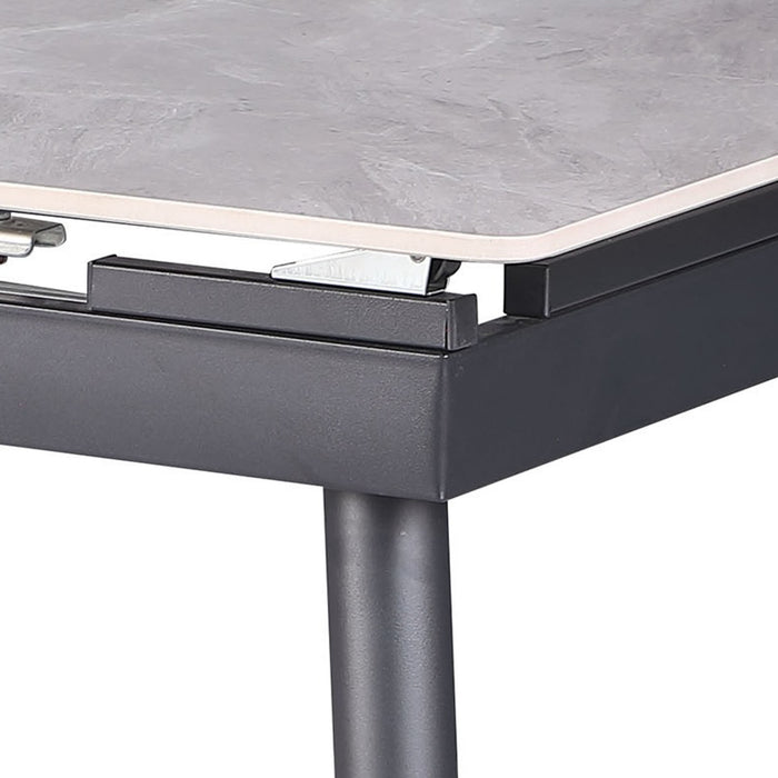 Chintaly JUDITH 32"x 51-63" Extendable Sintered Stone Table Top w/ Steel Legs Gloss Gray/Matte Black