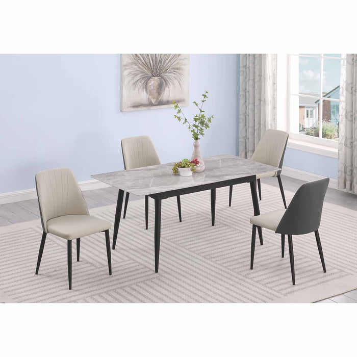 Chintaly JUDITH 32"x 51-63" Extendable Sintered Stone Table Top w/ Steel Legs Gloss Gray/Matte Black