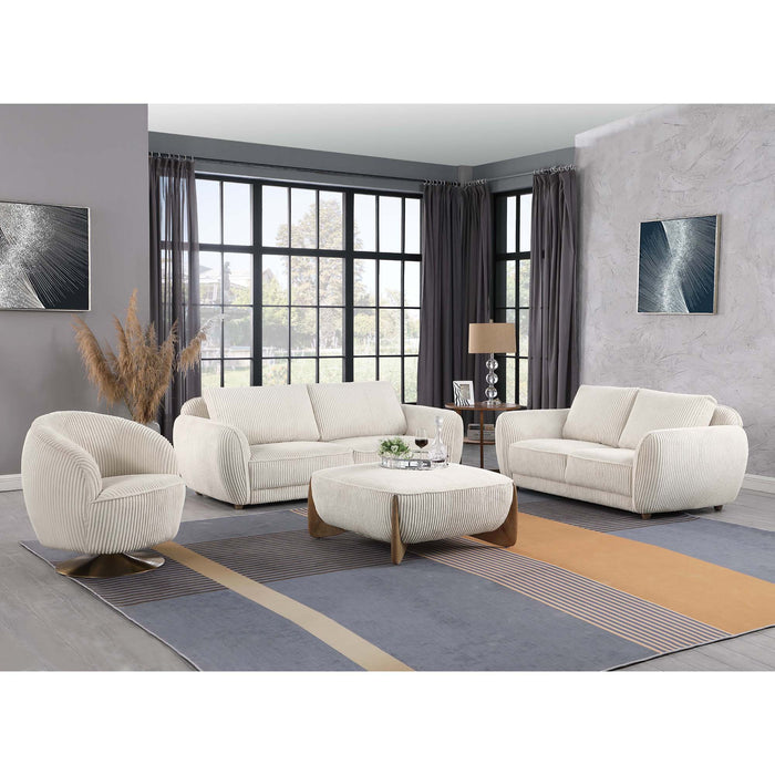 Chintaly CHARLESTON Modern Loveseat w/ Channel Pattern & Wooden Legs Gray Oak