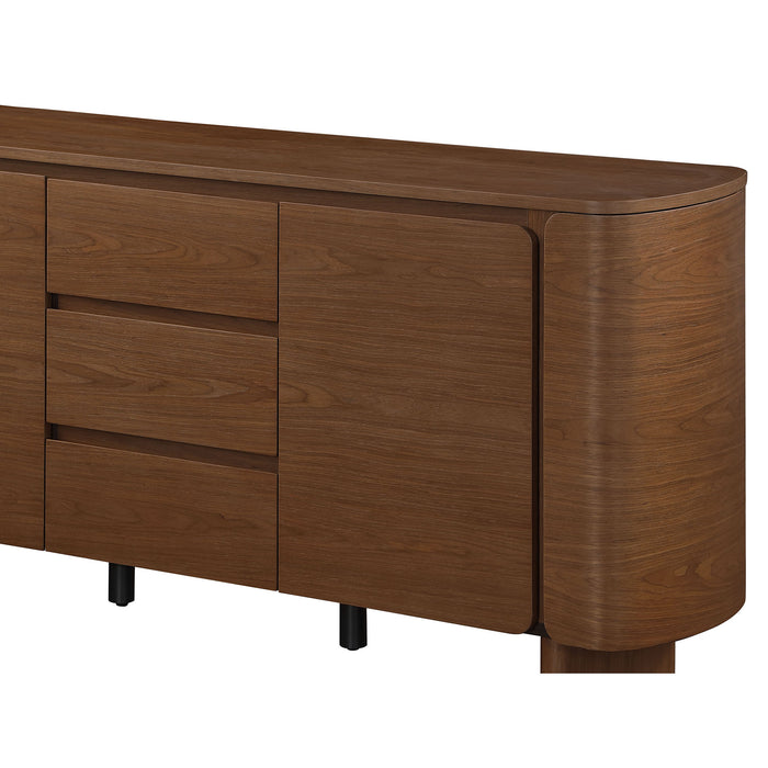 Chintaly EDEN-BUF Modern All-wood Buffet w/ 2 Shelves & 3 Drawers Walnut Veneer