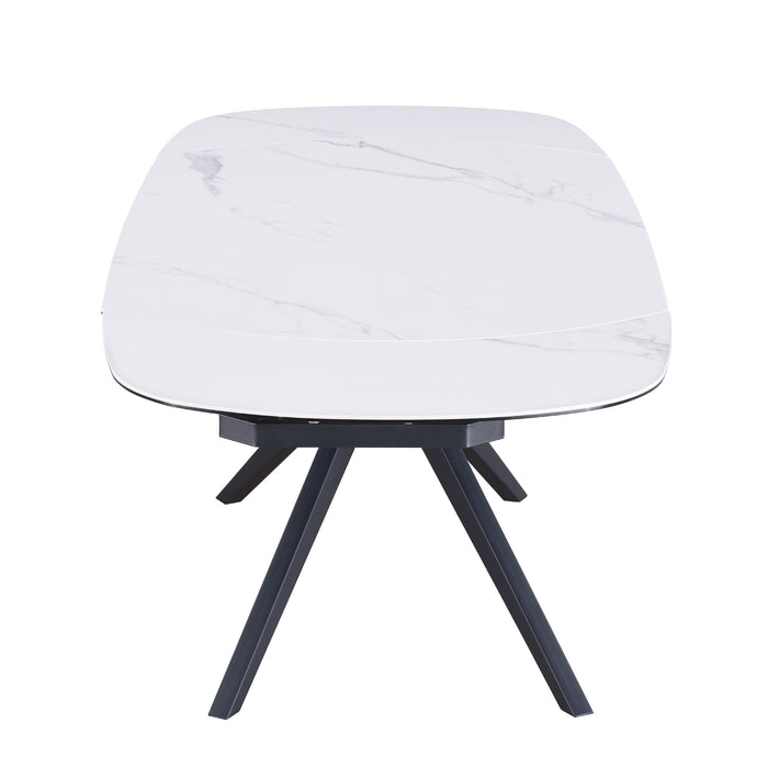 Chintaly NICOLE 39"x 63-95" Sintered Stone & Glass Top w/ 2 Motion Ext. Matte White