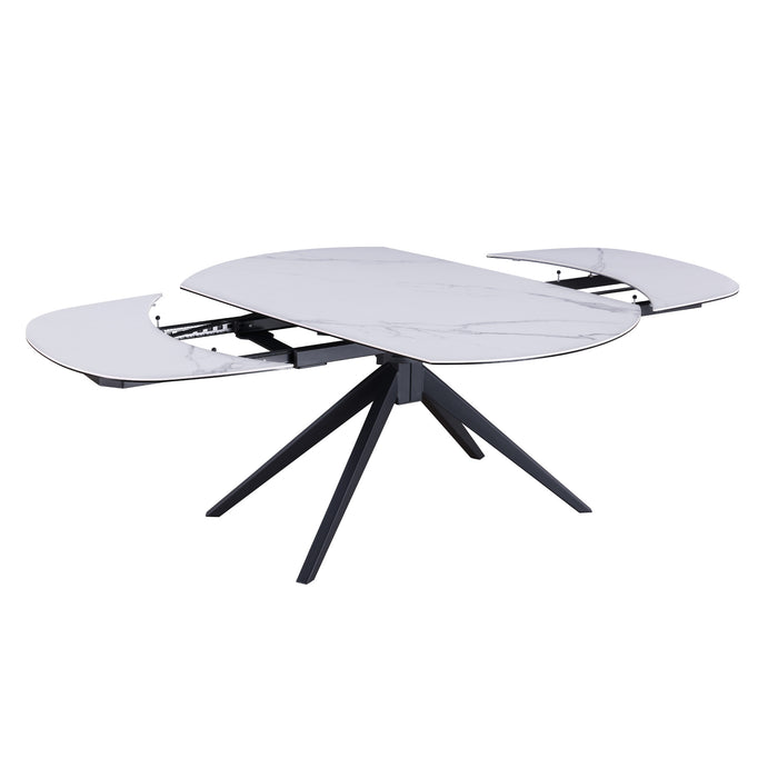 Chintaly NICOLE 39"x 63-95" Sintered Stone & Glass Top w/ 2 Motion Ext. Matte White