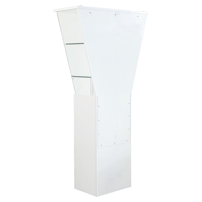 Chintaly 6625-CUR-WHT Triangular Design Curio w/ Shelves, Drawers & LED Lights Gloss White