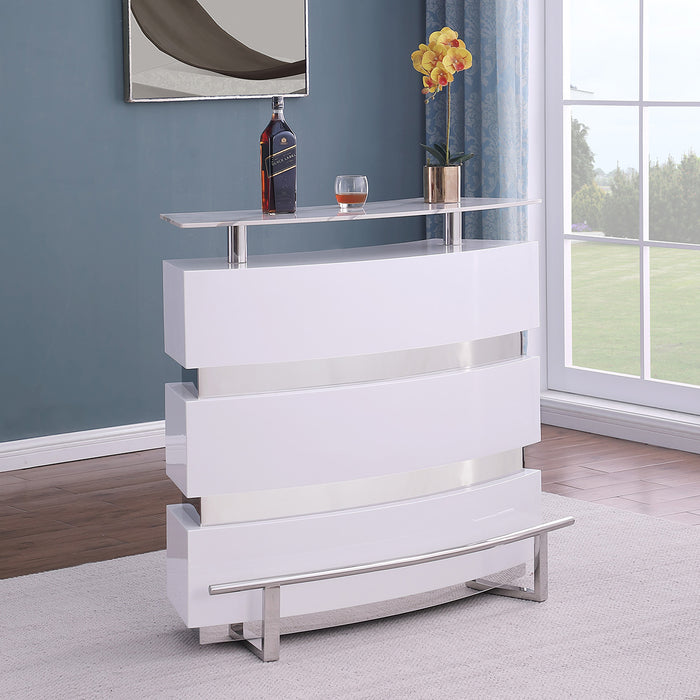 Chintaly XENIA-BAR-WHT-CER Marbleized Ceramic Bar Top Gloss White & Gray