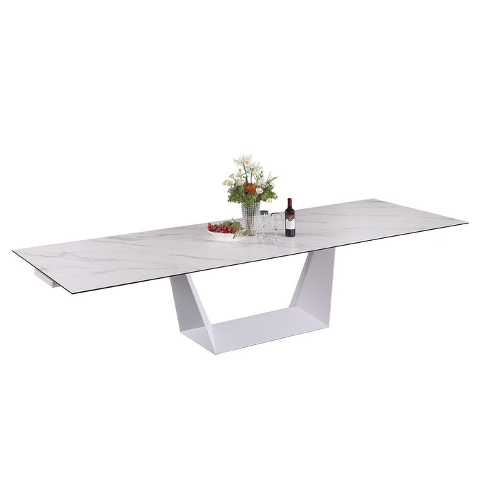 Chintaly SCARLETTE-DT-WHT 43"x 87-126" Extendable Marbleized Sintered Stone Top Matte White