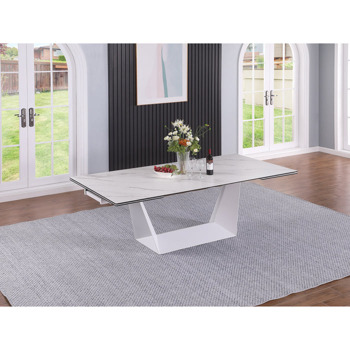 Chintaly SCARLETTE-DT-WHT 43"x 87-126" Extendable Marbleized Sintered Stone Top Matte White