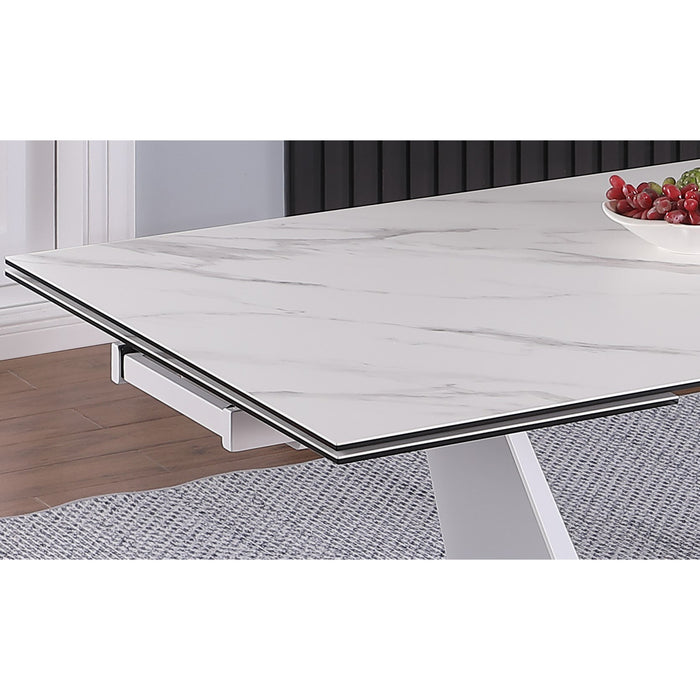 Chintaly SCARLETTE-DT-WHT 43"x 87-126" Extendable Marbleized Sintered Stone Top Matte White