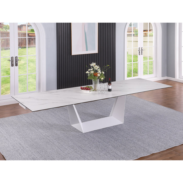Chintaly SCARLETTE-DT-WHT 43"x 87-126" Extendable Marbleized Sintered Stone Top Matte White