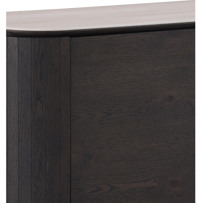 Chintaly EDITH-BUF Wooden 2-Door Buffet w/ 3 Drawers & Ceramic Top Matte Beige / Dark Oak Veneer