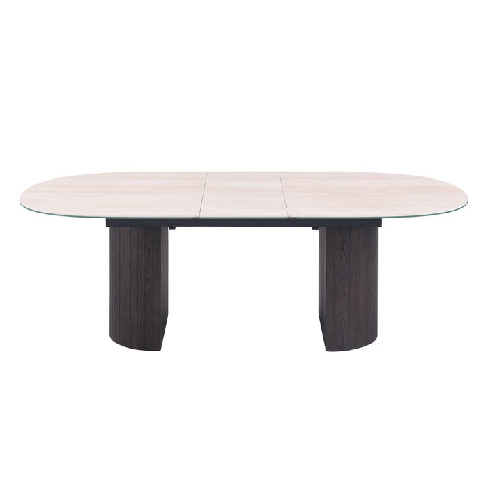 Chintaly EDITH 43"x 71-87" Bow-end Ceramic & Glass Top w/ Pop-up Ext. Matte Beige