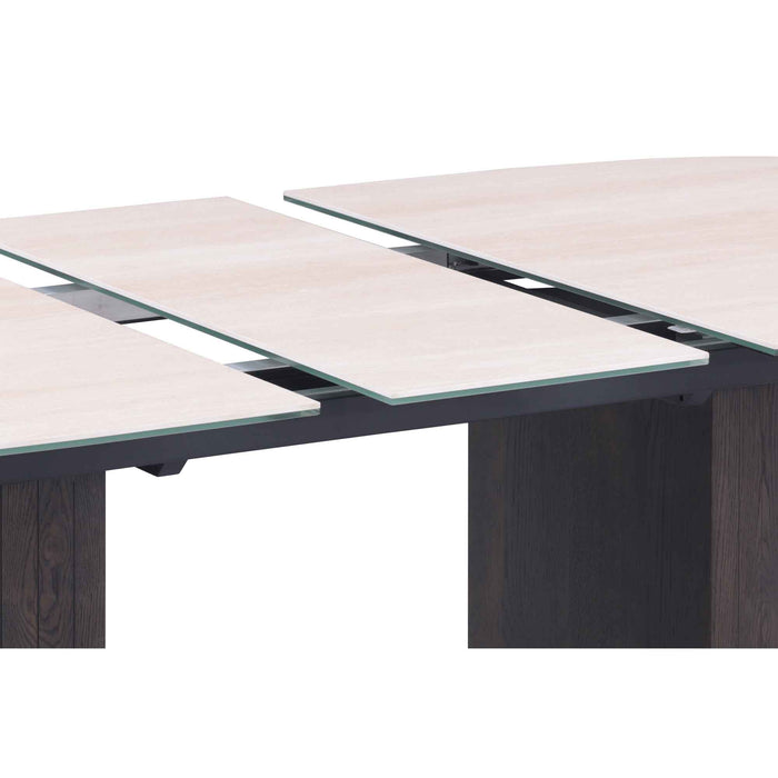 Chintaly EDITH 43"x 71-87" Bow-end Ceramic & Glass Top w/ Pop-up Ext. Matte Beige