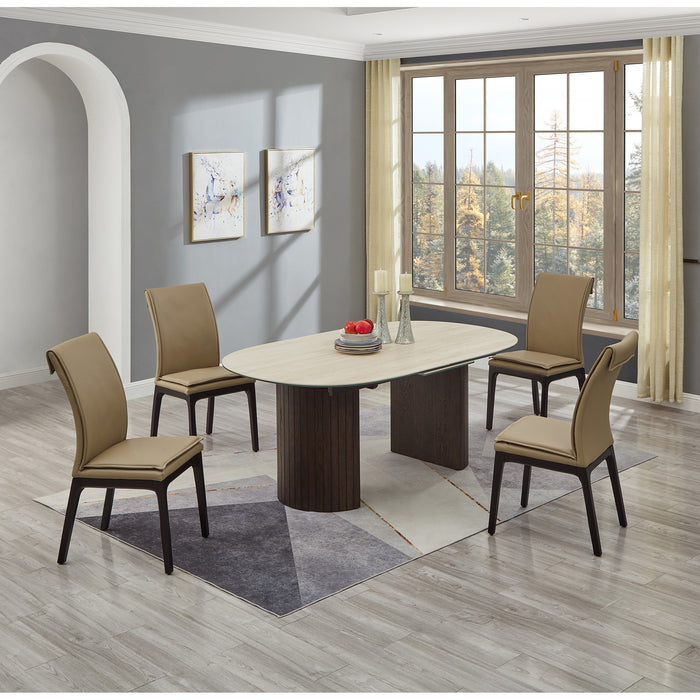 Chintaly EDITH 43"x 71-87" Bow-end Ceramic & Glass Top w/ Pop-up Ext. Matte Beige