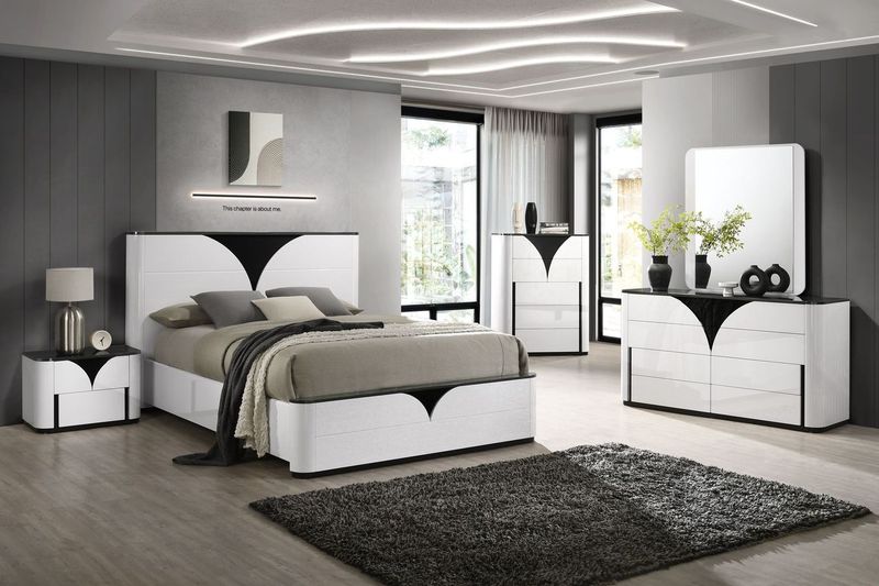 Chintaly OTTAWA King Bed Headboard Gloss White & Black