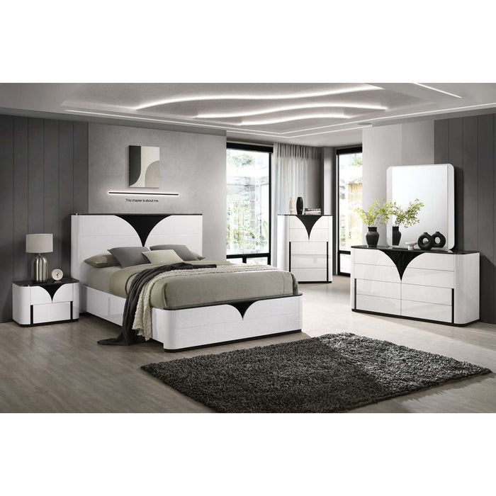 Chintaly OTTAWA Queen Bed Footboard & Side Rails Gloss White & Black