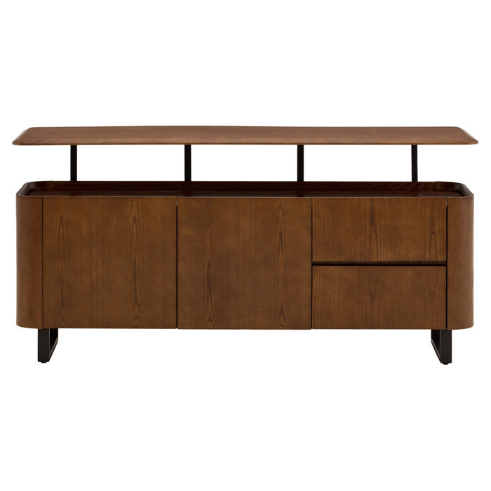 Chintaly SELMA-BUF Wooden & Steel Buffet w/ 2 Doors, 2 Shelves & 2 Drawers Walnut Veneer / Matte Black
