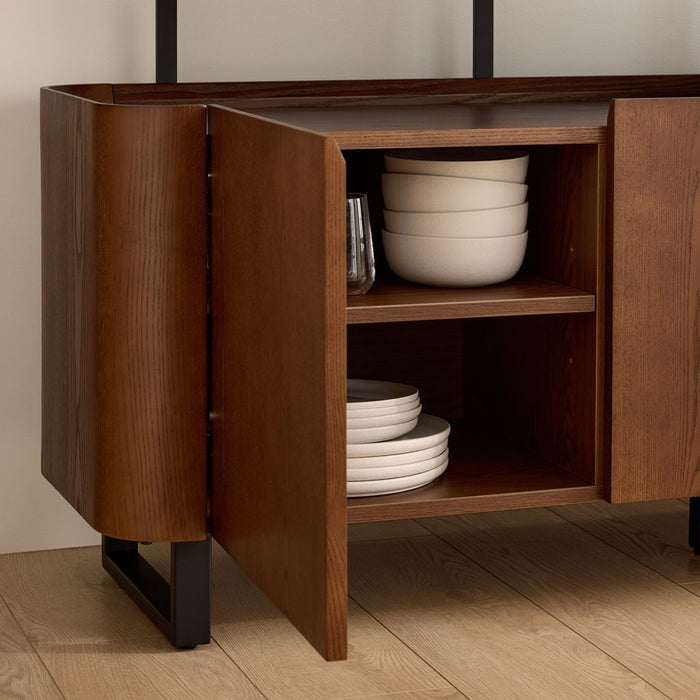 Chintaly SELMA-BUF Wooden & Steel Buffet w/ 2 Doors, 2 Shelves & 2 Drawers Walnut Veneer / Matte Black