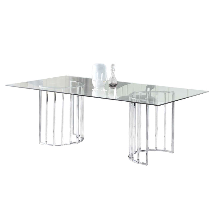 Chintaly TRISHA 36"x 60" Glass Top Dining Table w/ Steel & Acrylic Base Clear,Clear / Chrome