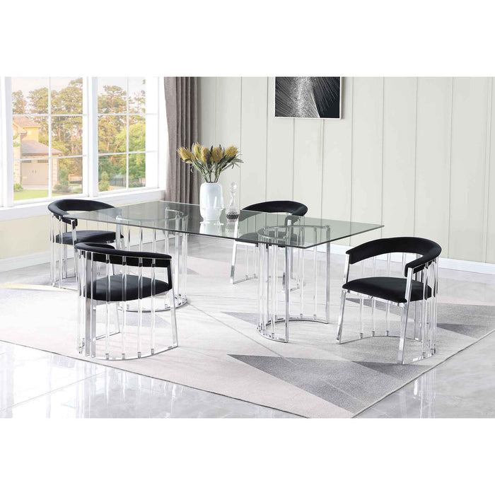 Chintaly TRISHA 42"x 72" Glass Top Dining Table w/ Steel & Acrylic Base Clear,Clear / Chrome