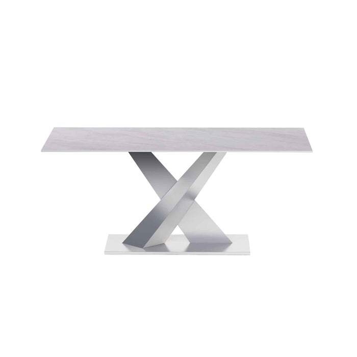 Chintaly JENNIFER Contemporary Sintered Stone Top Table w/ Steel Base Gloss White,Polished SS