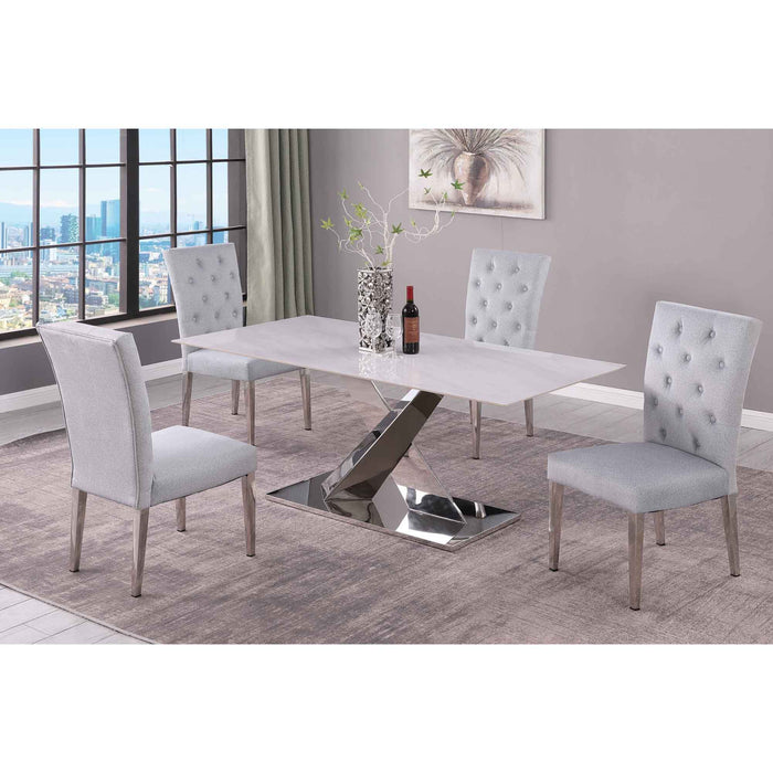 Chintaly JENNIFER Contemporary Sintered Stone Top Table w/ Steel Base Gloss White,Polished SS