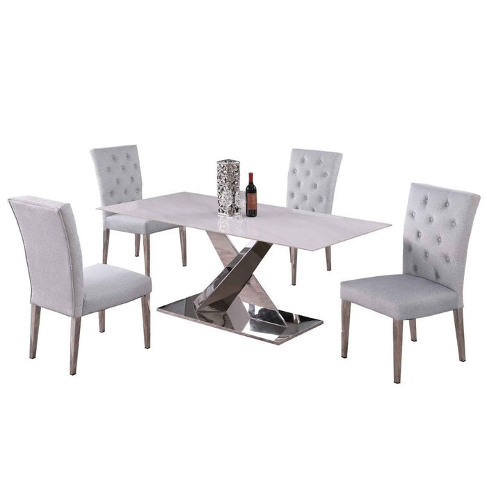 Chintaly JENNIFER Contemporary Dining Set w/ Sintered Stone Table & Tufted Chairs