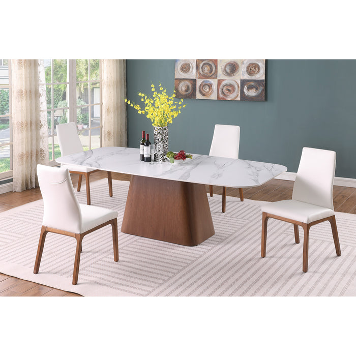 Chintaly KENZA Modern Marbleized Sintered Stone Top Table & Solid Wood Chairs