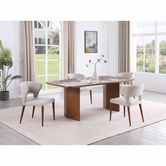 Chintaly RUBY Modern Dining Set w/ Ceramic Top Table & Open-back Chairs