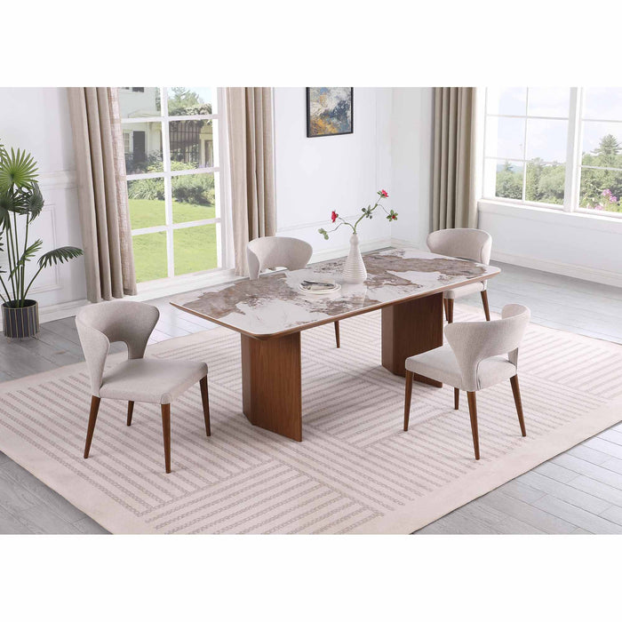 Chintaly RUBY Modern Dining Set w/ Ceramic Top Table & Open-back Chairs