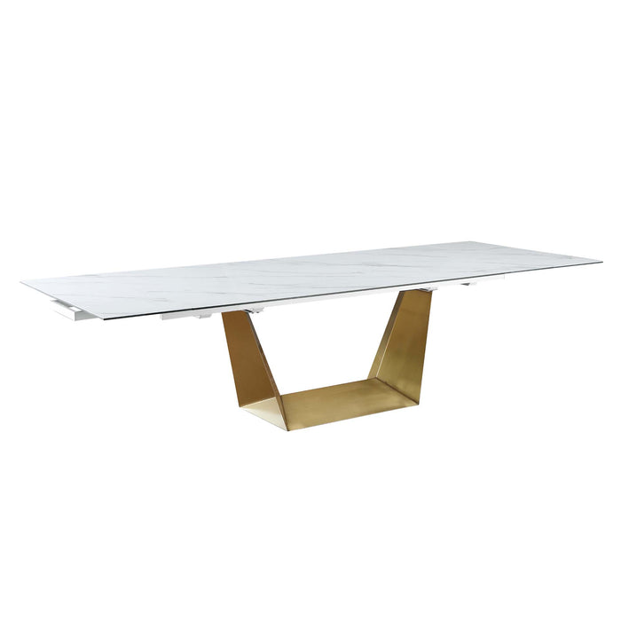 Chintaly SCARLETTE Contemporary Dining Set w/ Extendable Table & Golden Frame Chairs