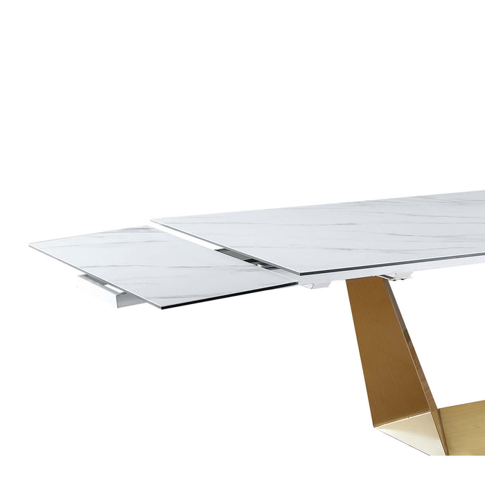 Chintaly SCARLETTE Contemporary Dining Set w/ Extendable Table & Golden Frame Chairs