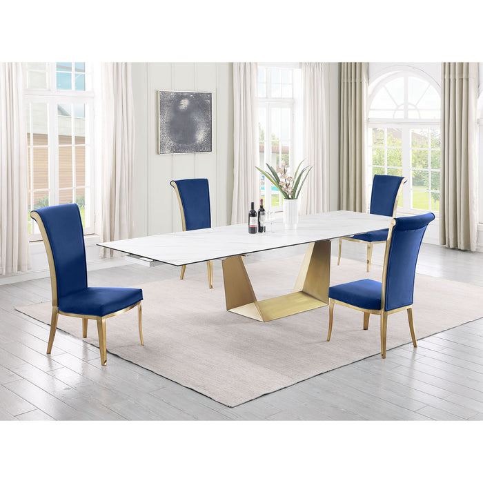 Chintaly SCARLETTE Contemporary Dining Set w/ Extendable Table & Golden Frame Chairs