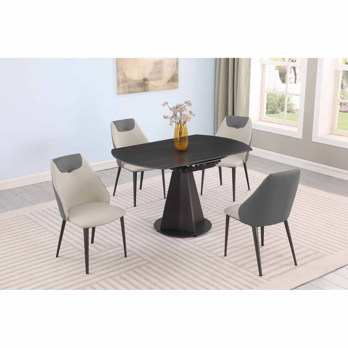Chintaly JOCELYN Contemporary Dining Set w/ Motion Extendable Table & 2-Tone Chairs