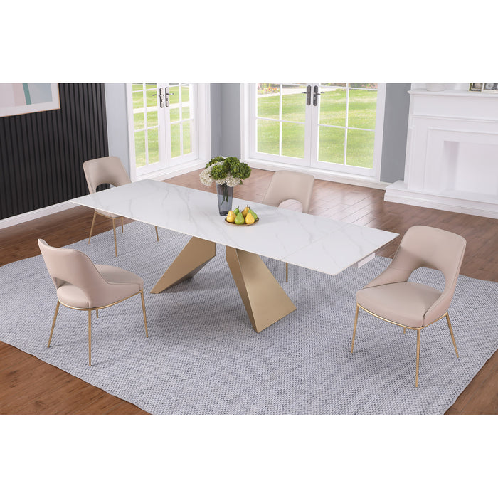 Chintaly AMELIA Dining Set w/ Extendable Ceramic Top Table & Open Back Chairs